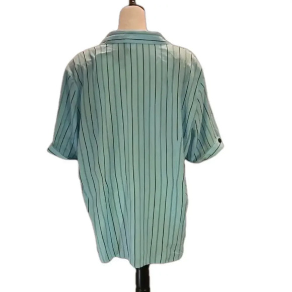 Gloria Lance Blouse Mint Green Black Stripes Size 3X Short Sleeve Built in Tank - Picture 5 of 13